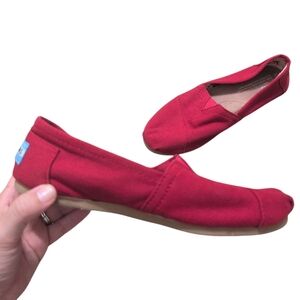 Toms Red Canvas Slip On Shoes Women's 7.5